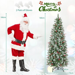 Costway 6 Ft Artificial Xmas Tree Pre-Lit Pencil Tree W/ 33 Natural Pine Cones - thumbnail 2