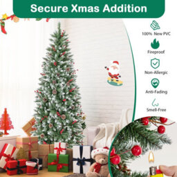 Costway 6 Ft Artificial Xmas Tree Pre-Lit Pencil Tree W/ 33 Natural Pine Cones - thumbnail 8