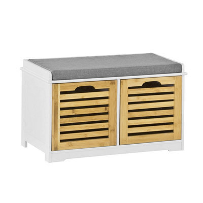 Sobuy Fsr23-K-Nw, Shoe Cabinet Storage Bench With 2 Drawers & Seat Cushion,wood Effect,w71Xd35Xh43 - image 1