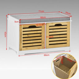 Sobuy Fsr23-K-Nw, Shoe Cabinet Storage Bench With 2 Drawers & Seat Cushion,wood Effect,w71Xd35Xh43 - thumbnail 3