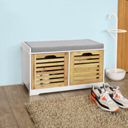Sobuy Fsr23-K-Nw, Shoe Cabinet Storage Bench With 2 Drawers & Seat Cushion,wood Effect,w71Xd35Xh43 - thumbnail 2