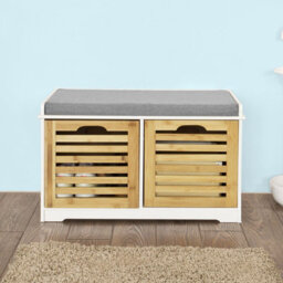 Sobuy Fsr23-K-Nw, Shoe Cabinet Storage Bench With 2 Drawers & Seat Cushion,wood Effect,w71Xd35Xh43 - thumbnail 8