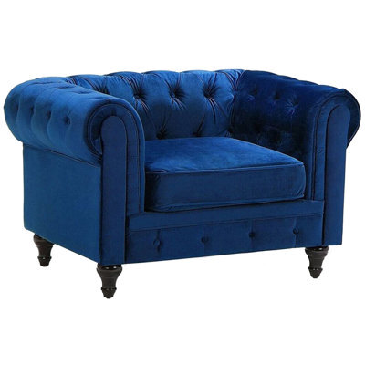 Beliani Armchair Chesterfield Velvet Navy Blue - image 1