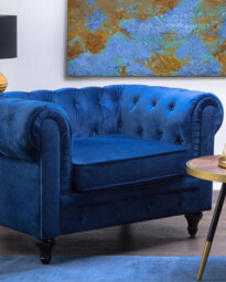 Beliani Armchair Chesterfield Velvet Navy Blue - thumbnail 2