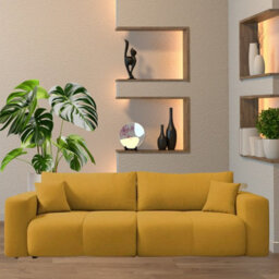 Sofa Bed With Storage Modern Velour Upholstery, Stylish And Functional By Furyn Mustard - thumbnail 1