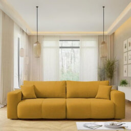 Sofa Bed With Storage Modern Velour Upholstery, Stylish And Functional By Furyn Mustard - thumbnail 3