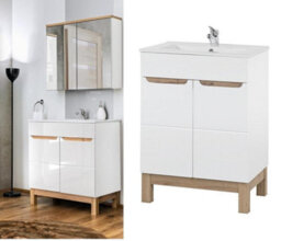 Impact Furniture Floor Standing Vanity Unit With Basin 600mm Freestanding Bathroom Sink Cabinet White Gloss Oak Bali