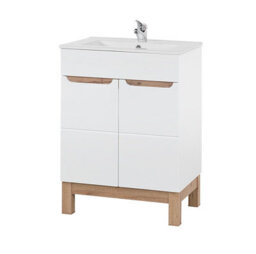 Impact Furniture Floor Standing Vanity Unit With Basin 600mm Freestanding Bathroom Sink Cabinet White Gloss Oak Bali - thumbnail 4