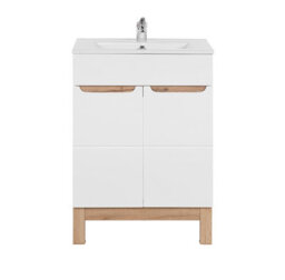 Impact Furniture Floor Standing Vanity Unit With Basin 600mm Freestanding Bathroom Sink Cabinet White Gloss Oak Bali - thumbnail 5