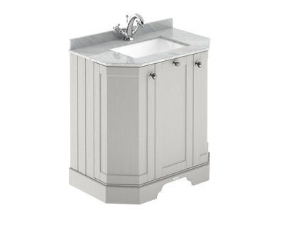 Hudson Reed Floor Standing 3 Door Angled Vanity Unit With 1 Tap Hole Grey Marble Top & Basin, Timeless Sand, 786 X 470 mm - image 1