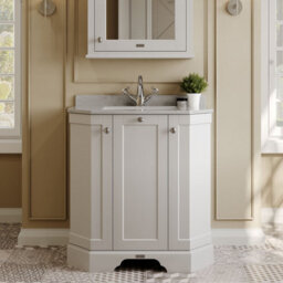 Hudson Reed Floor Standing 3 Door Angled Vanity Unit With 1 Tap Hole Grey Marble Top & Basin, Timeless Sand, 786 X 470 mm - thumbnail 2