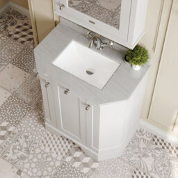 Hudson Reed Floor Standing 3 Door Angled Vanity Unit With 1 Tap Hole Grey Marble Top & Basin, Timeless Sand, 786 X 470 mm - thumbnail 3
