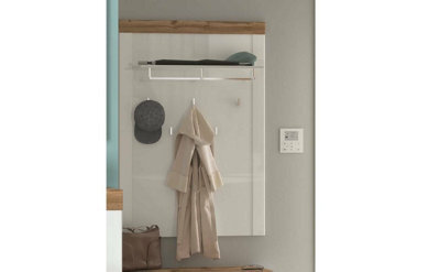 Impact Furniture Coat Hooks Wall Panel Hallway Shelf Storage Rail White Gloss Oak Effect Scandi Holten - image 1