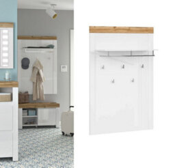 Impact Furniture Coat Hooks Wall Panel Hallway Shelf Storage Rail White Gloss Oak Effect Scandi Holten - thumbnail 8