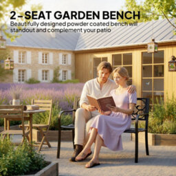 Wyld Haus Faneso Black Metal Garden Bench With Floral Backrest And Armrests, 2-Seater, L127 X D60 X H89Cm - thumbnail 4