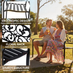 Wyld Haus Faneso Black Metal Garden Bench With Floral Backrest And Armrests, 2-Seater, L127 X D60 X H89Cm - thumbnail 5