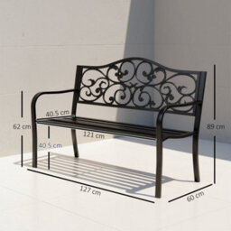 Wyld Haus Faneso Black Metal Garden Bench With Floral Backrest And Armrests, 2-Seater, L127 X D60 X H89Cm - thumbnail 3