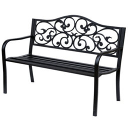Wyld Haus Faneso Black Metal Garden Bench With Floral Backrest And Armrests, 2-Seater, L127 X D60 X H89Cm - thumbnail 2