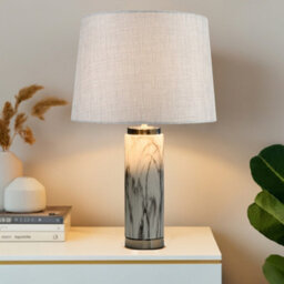 Lighting Supermarket Cylinder Grey Marble Effect Table Lamp With Grey Linen Shade - thumbnail 7