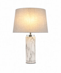 Lighting Supermarket Cylinder Grey Marble Effect Table Lamp With Grey Linen Shade - thumbnail 2