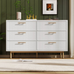 Abrihome Sideboard Cabinet For Living Room, Chest Of Drawers With 6 Drawers, White, 40X120X75.5 Cm