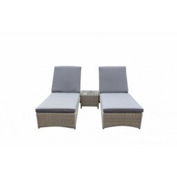 Signature Weave Meghan Wicker 2 X Sun Lounger Bed Chair Set & Drinks Table Grey