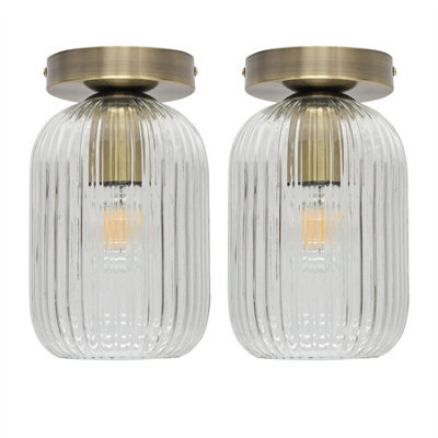 First Choice Lighting Set Of 2 Batley - Clear Glass Antique Brass Ceiling Light Fittings - image 1