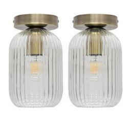 First Choice Lighting Set Of 2 Batley - Clear Glass Antique Brass Ceiling Light Fittings - thumbnail 1