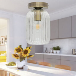 First Choice Lighting Set Of 2 Batley - Clear Glass Antique Brass Ceiling Light Fittings - thumbnail 5