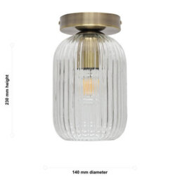 First Choice Lighting Set Of 2 Batley - Clear Glass Antique Brass Ceiling Light Fittings - thumbnail 6