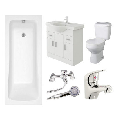 Veebath Sophia 1800mm Bath Vanity Unit, Toilet & Taps Bathroom Suite - image 1