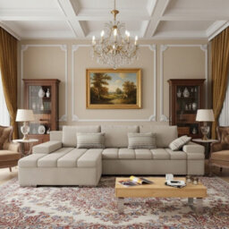 Bangkok Corner Sofa Bed With Storage And Sleeping Function Metal Legs Wooden Frame Foam Filling Beige Left - thumbnail 2