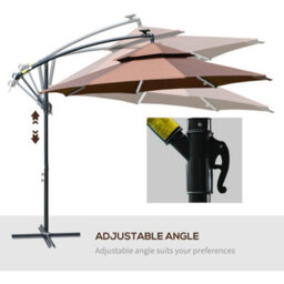 Outsunny 3(M) Cantilever Parasol Hanging Banana Umbrella W/ Lights, Coffee - thumbnail 6