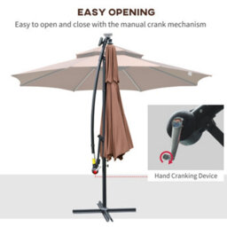 Outsunny 3(M) Cantilever Parasol Hanging Banana Umbrella W/ Lights, Coffee - thumbnail 5