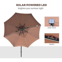 Outsunny 3(M) Cantilever Parasol Hanging Banana Umbrella W/ Lights, Coffee - thumbnail 4