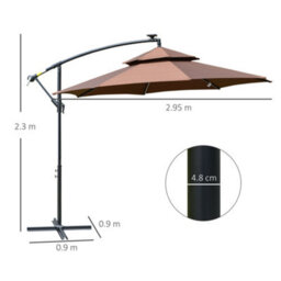 Outsunny 3(M) Cantilever Parasol Hanging Banana Umbrella W/ Lights, Coffee - thumbnail 3