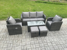 Fimous 7 Seater Outdoor Garden Furniture Sets Wicker Rattan Furniture Sofa Sets With Rectangular Coffee Table Reclining Chair - thumbnail 2