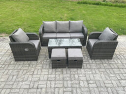 Fimous 7 Seater Outdoor Garden Furniture Sets Wicker Rattan Furniture Sofa Sets With Rectangular Coffee Table Reclining Chair - thumbnail 1
