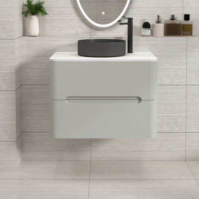 Royal Bathrooms Venice 700mm Dove Grey Wall Mounted Bathroom Countertop Vanity Unit 2 Drawer With Art Round Basin - image 1