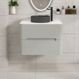Royal Bathrooms Venice 700mm Dove Grey Wall Mounted Bathroom Countertop Vanity Unit 2 Drawer With Art Round Basin - thumbnail 1