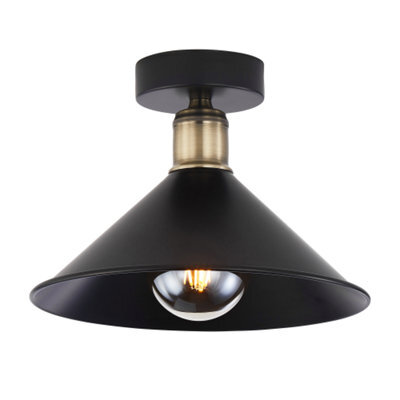 Happy Homewares Modern Industrial Semi Flush Ceiling Light In Matte Black And Antique Brass - image 1