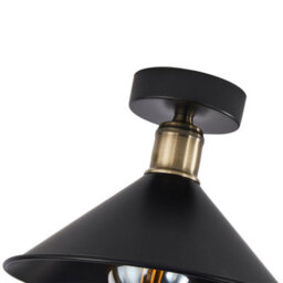Happy Homewares Modern Industrial Semi Flush Ceiling Light In Matte Black And Antique Brass - thumbnail 2