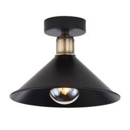 Happy Homewares Modern Industrial Semi Flush Ceiling Light In Matte Black And Antique Brass - thumbnail 1