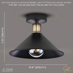 Happy Homewares Modern Industrial Semi Flush Ceiling Light In Matte Black And Antique Brass - thumbnail 5