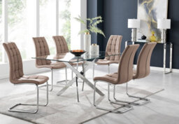 Furniturebox Uk Leonardo Glass And Chrome Metal Dining Table And 6 Cappuccino Beige Murano Faux Leather Chairs - thumbnail 1