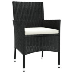 Walplus 7 Piece Garden Outdoor Dining Set Suitable For Backyard, Patio With Cushions Black Poly Rattan - thumbnail 5