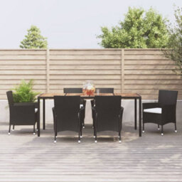 Walplus 7 Piece Garden Outdoor Dining Set Suitable For Backyard, Patio With Cushions Black Poly Rattan - thumbnail 1