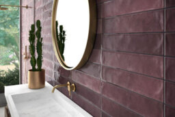 Top Ceramics Dark Pink Burgundy Gloss Metro Ceramic Wall Tile Flat Bumpy (L)530mm X (W)107mm Each Box 0.85Sqm - thumbnail 2