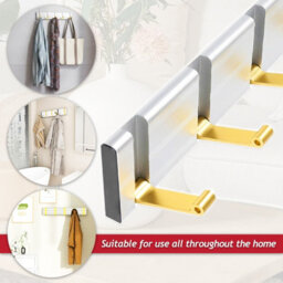 Spares2Go Luxury Wall Mounted Coat Rack 5 Hooks Aluminium Retractable Hanging Hook Rail (Silver + Gold) - thumbnail 6