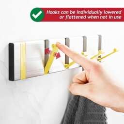 Spares2Go Luxury Wall Mounted Coat Rack 5 Hooks Aluminium Retractable Hanging Hook Rail (Silver + Gold) - thumbnail 5